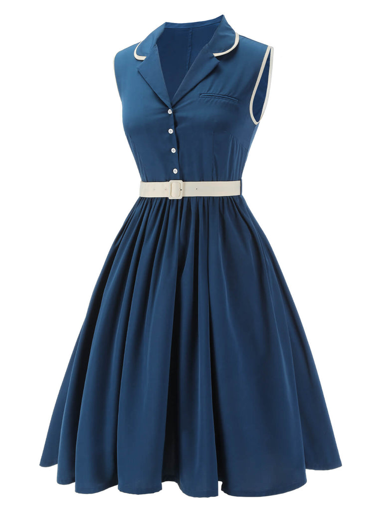 Robe à revers sans manches bleu marine des années 1960 3