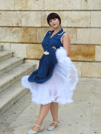 Robe à revers sans manches bleu marine des années 1960