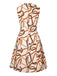 Robe plissée imprimée beige années 60 à col montant