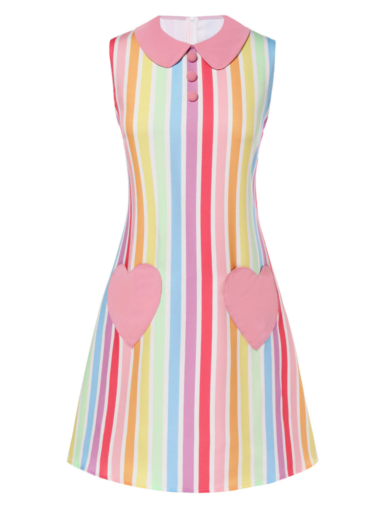 Robe à poches de cœur et rayures arc-en-ciel des années 1960