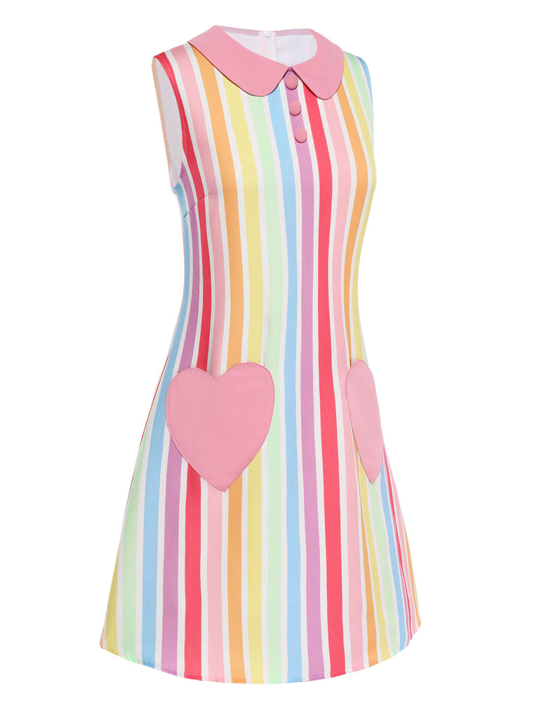 Robe à poches de cœur et rayures arc-en-ciel des années 1960