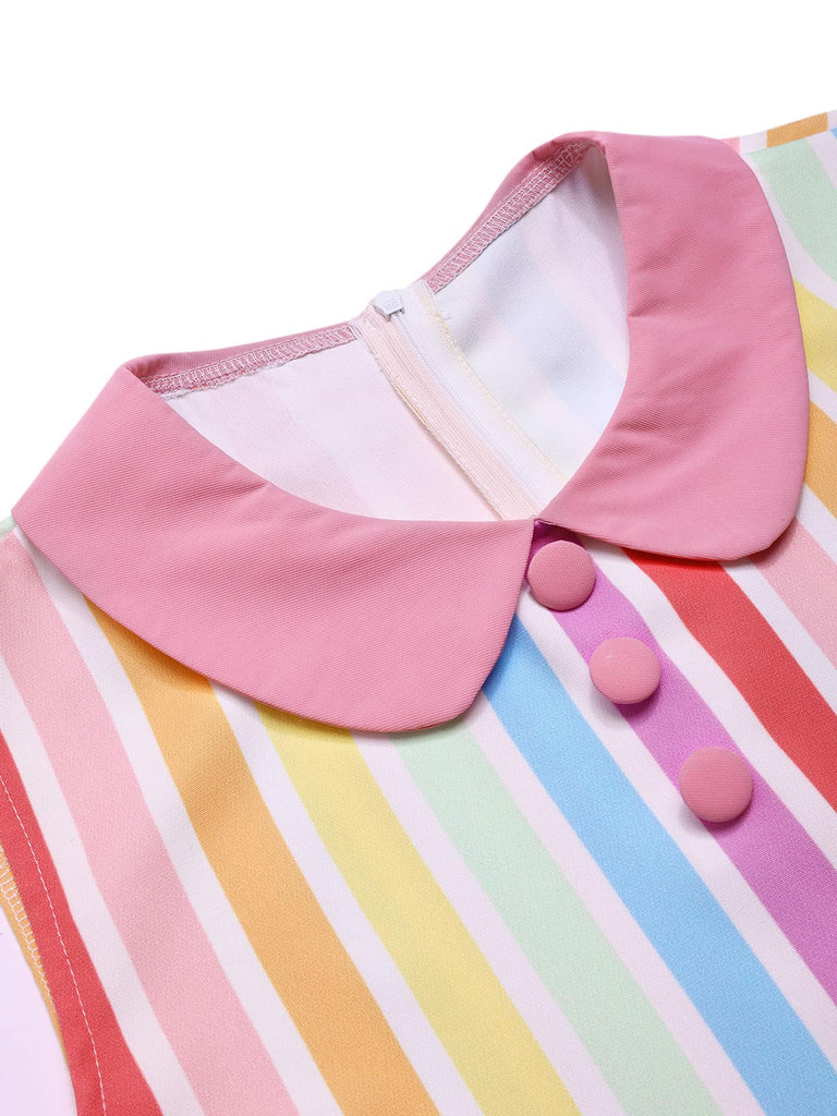 Robe à poches de cœur et rayures arc-en-ciel des années 1960