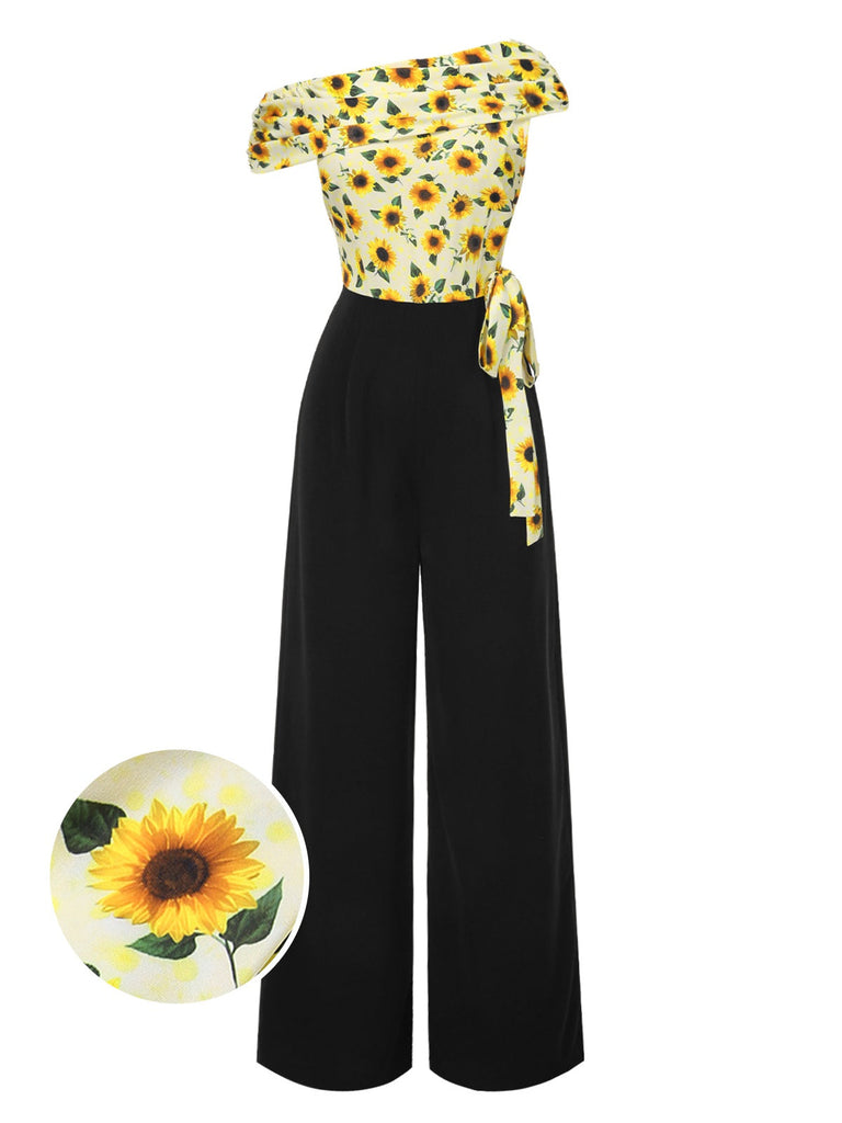 Combinaison jaune à col oblique tournesol des années 1930