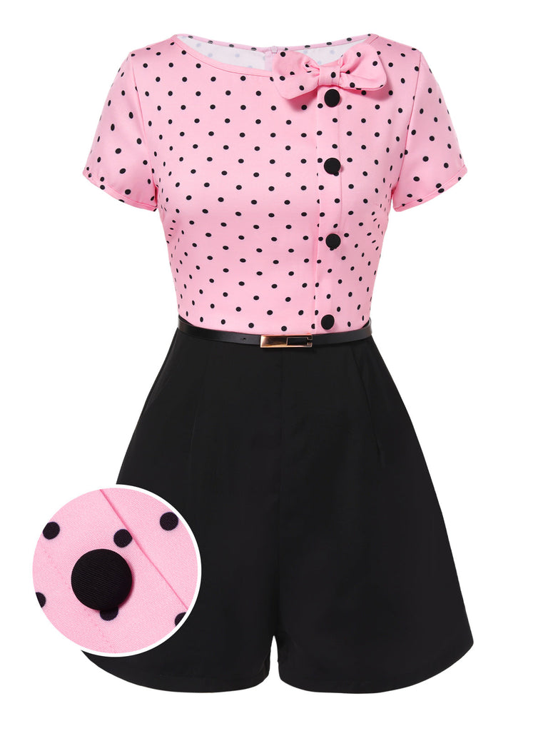 Combishort rose à pois et nœud des années 1950