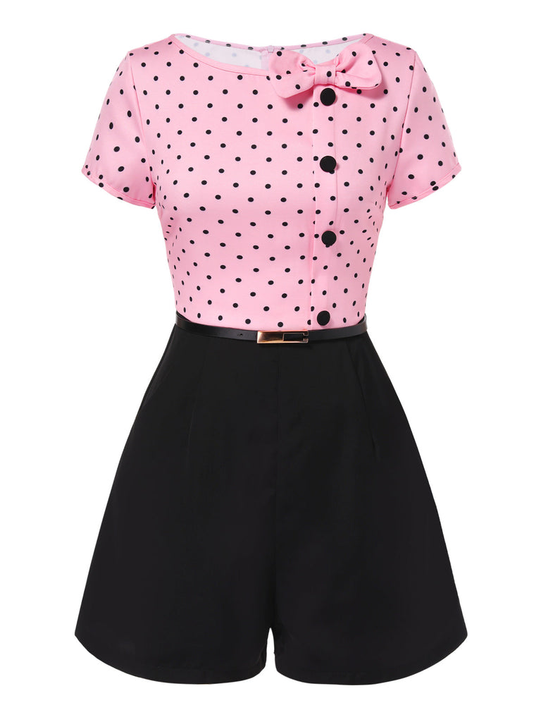 Combishort rose à pois et nœud des années 1950
