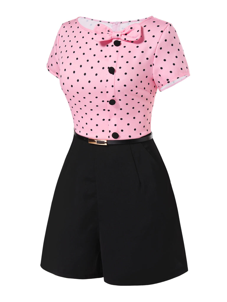 Combishort rose à pois et nœud des années 1950