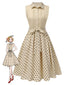 [Pré-vente] Robe chemise patchwork à pois en coton beige des années 1950