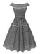 Robe noire à carreaux vichy revers larges avec ceinture années 1950