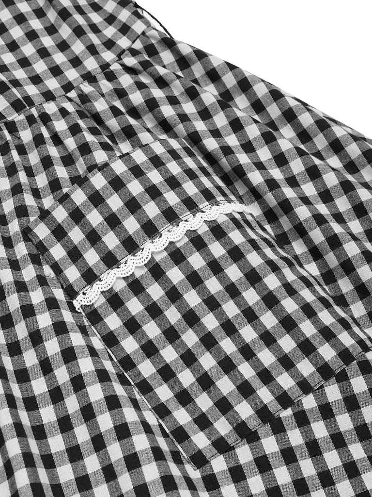 Robe noire à carreaux vichy revers larges avec ceinture années 1950