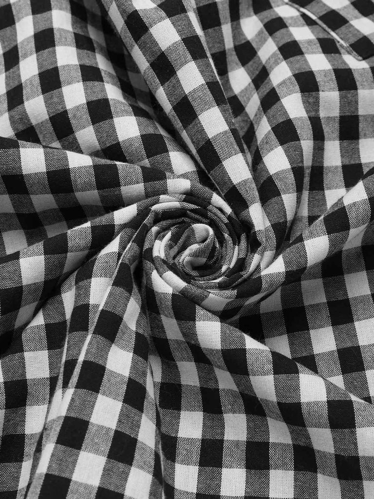 Robe noire à carreaux vichy revers larges avec ceinture années 1950
