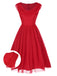 Robe rouge unie à col bénitier en maille des années 1950