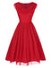 Robe rouge unie à col bénitier en maille des années 1950