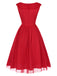 Robe rouge unie à col bénitier en maille des années 1950