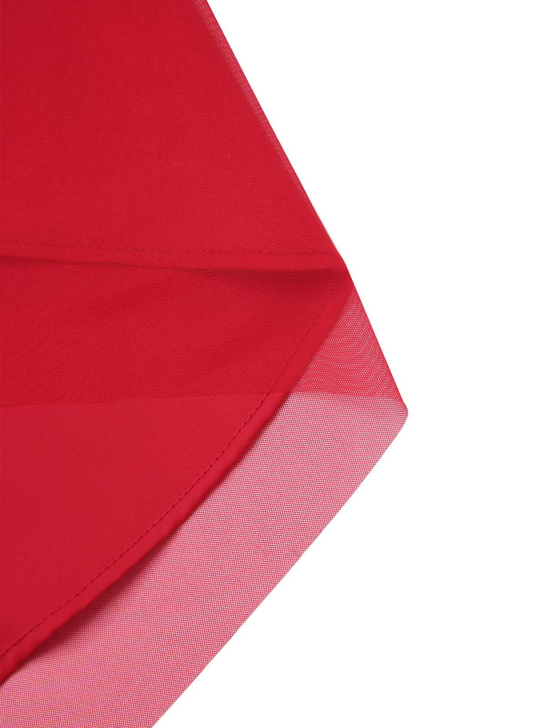 Robe rouge unie à col bénitier en maille des années 1950