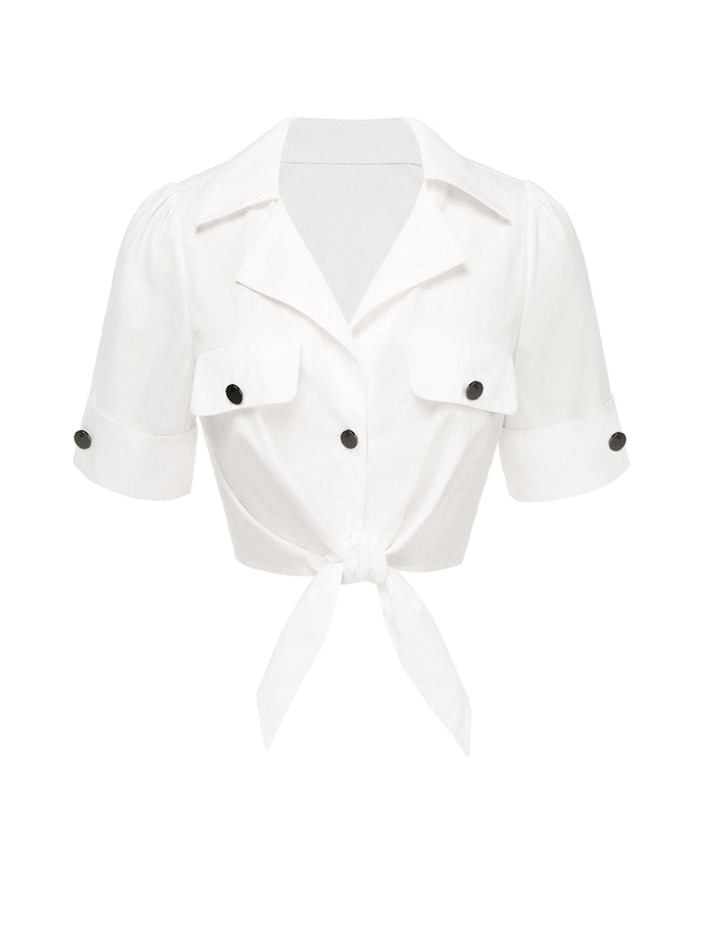 Chemisier blanc boutonné en pur coton des années 1960