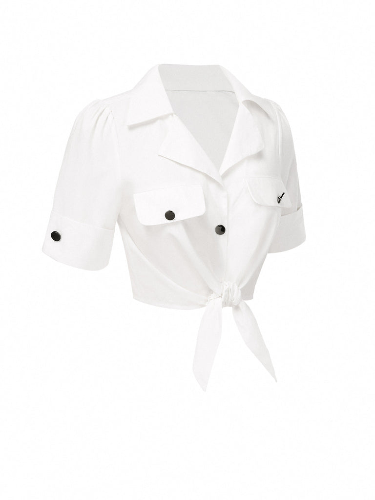 Chemisier blanc boutonné en pur coton des années 1960