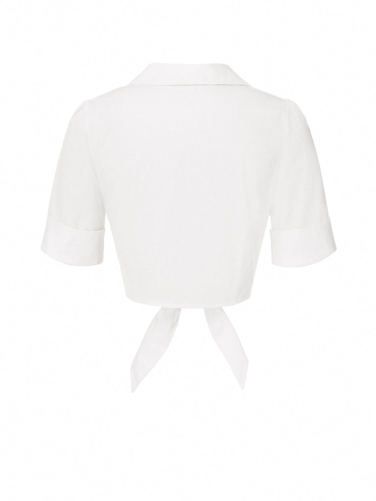 Chemisier blanc boutonné en pur coton des années 1960