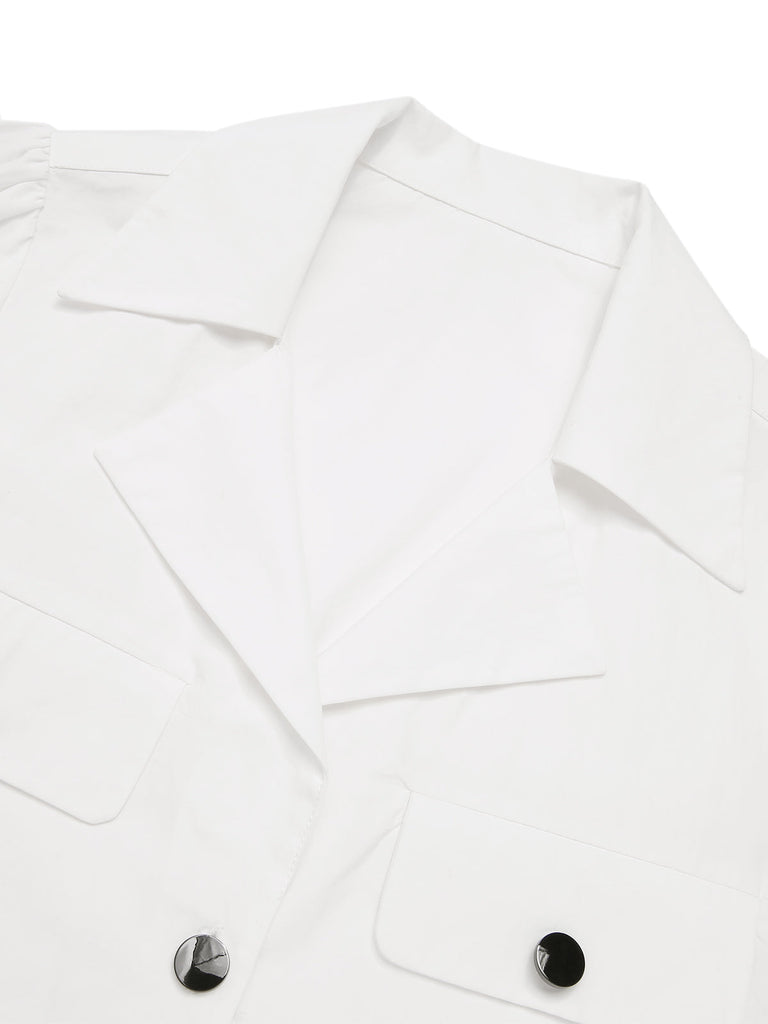 Chemisier blanc boutonné en pur coton des années 1960