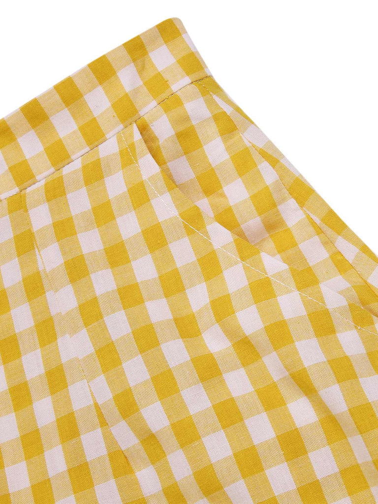 Jupe crayon patchwork à carreaux jaune des années 1960