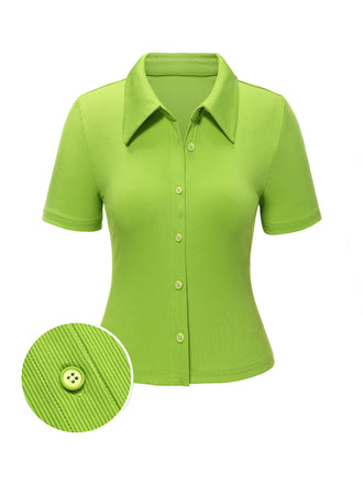 Chemisier en maille uni verte à revers des années 1960