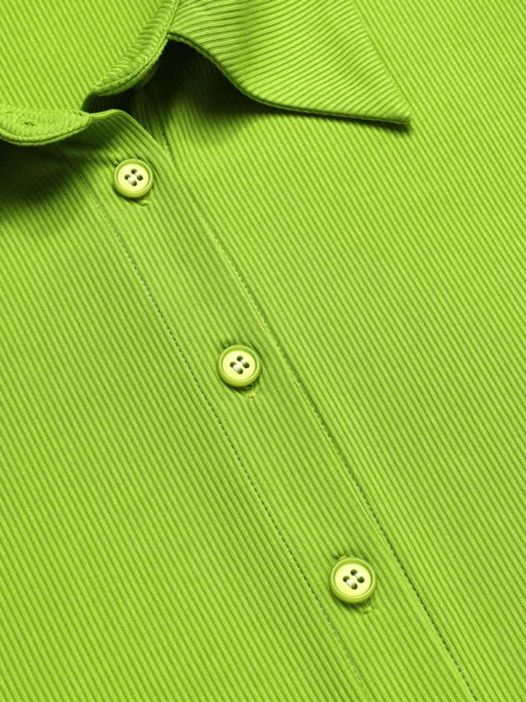 2PCS chemisier tricoté à revers vert et jupe fleurie des années 1960