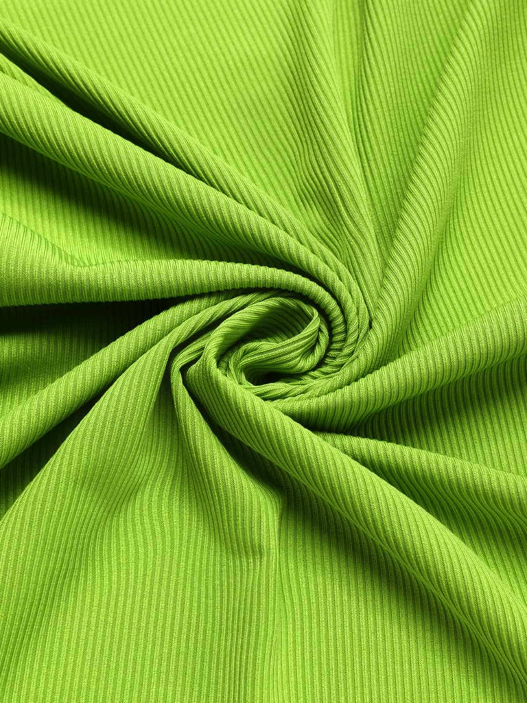 2PCS chemisier tricoté à revers vert et jupe fleurie des années 1960