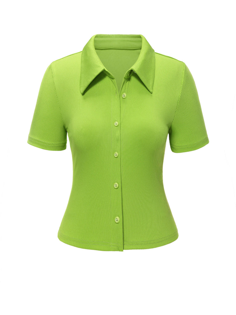 2PCS chemisier tricoté à revers vert et jupe fleurie des années 1960