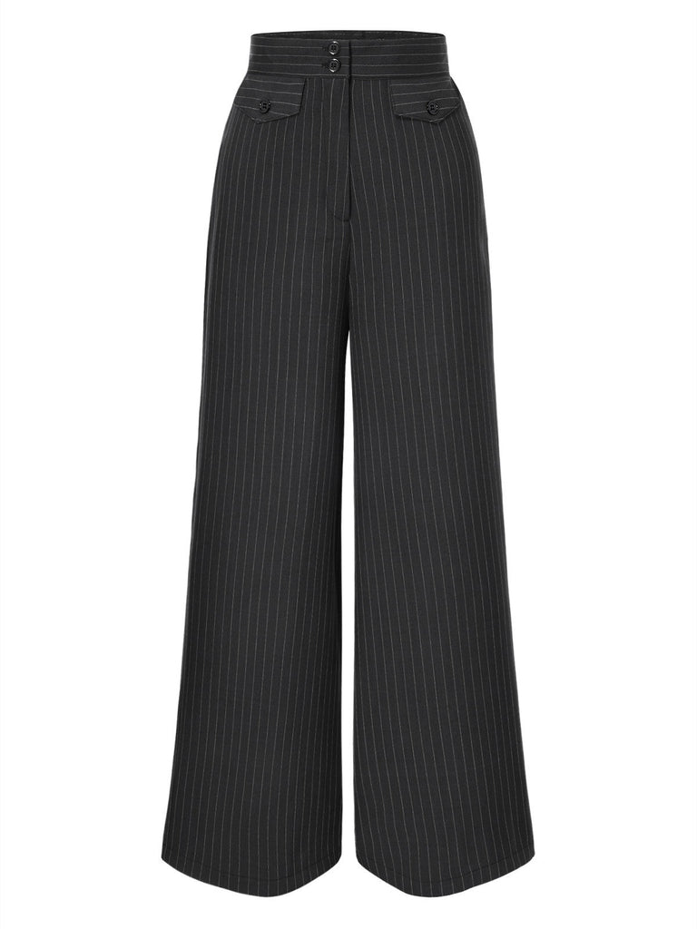 Pantalon large à rayures fines gris foncé des années 1940