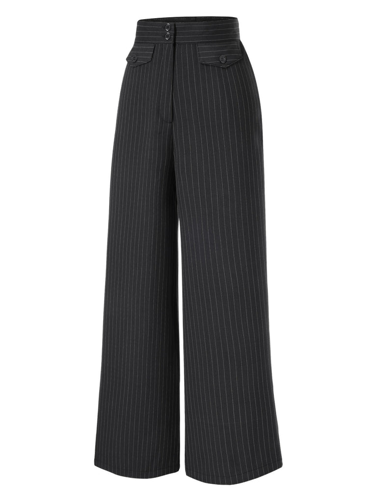 Pantalon large à rayures fines gris foncé des années 1940