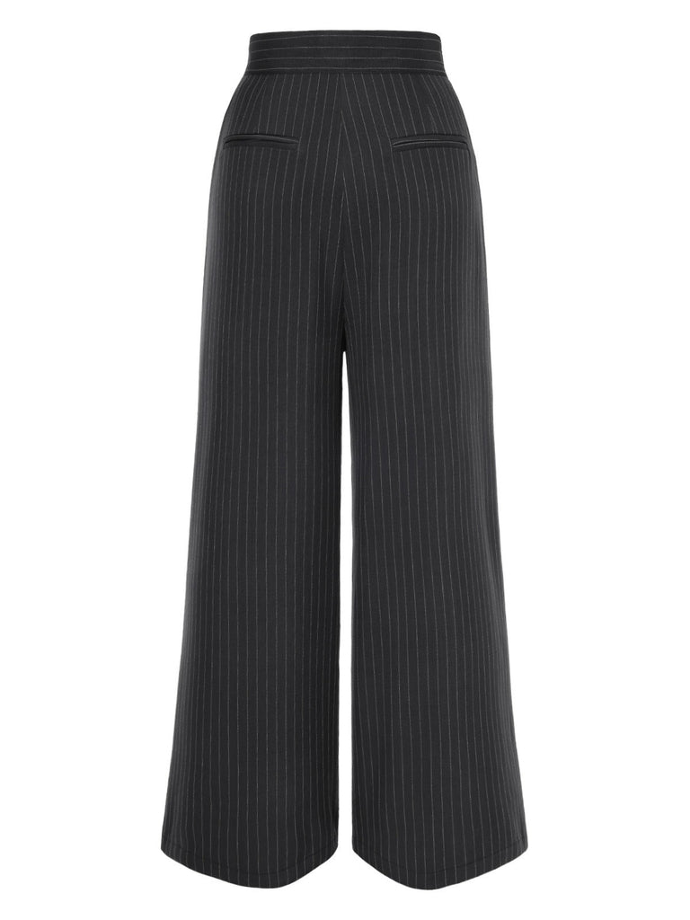 Pantalon large à rayures fines gris foncé des années 1940