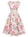 Robe jaune à fleurs antique col bateau ceinturée années 1950