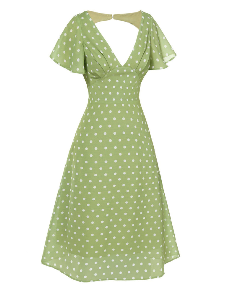 [Prévente] Robe verte à pois ajourés dans le dos des années 40
