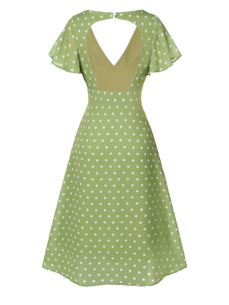 [Prévente] Robe verte à pois ajourés dans le dos des années 40