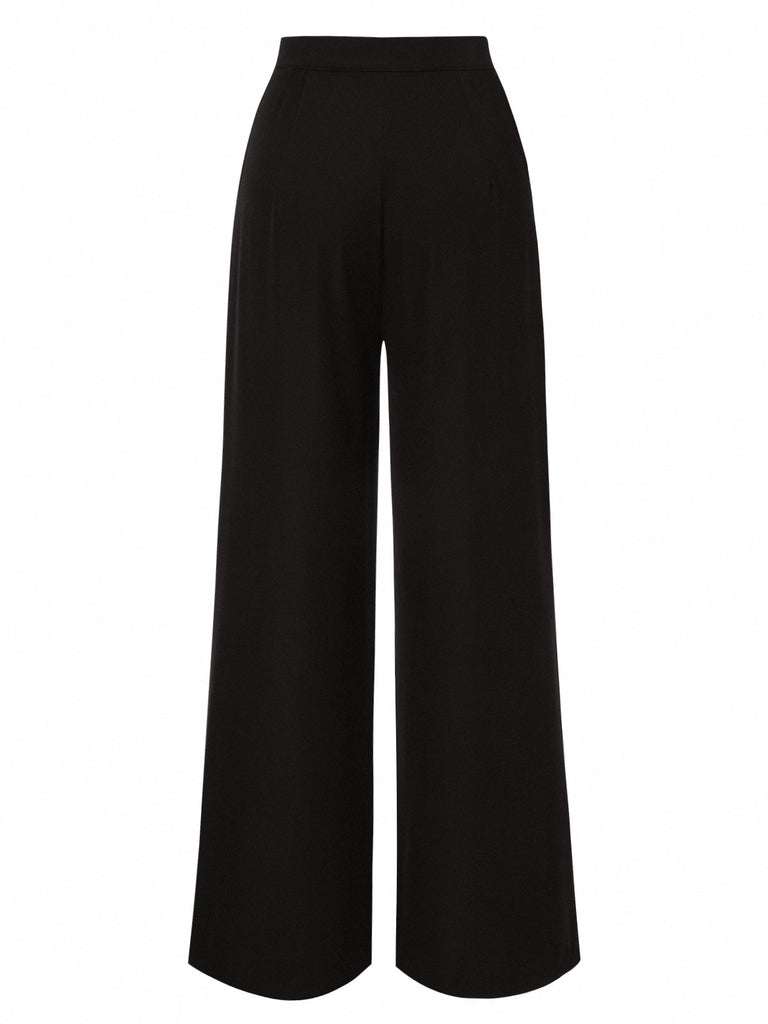 Pantalon droit noir à bordure contrastée des années 1950
