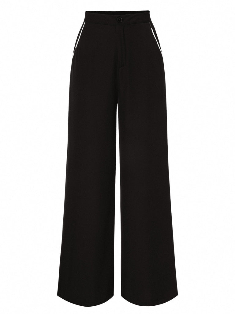 2PCS haut à pois et pantalon droit blanc et noir années 50