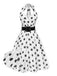Robe blanche en mousseline à pois et ceinture cocktail années 1950