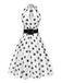 Robe blanche en mousseline à pois et ceinture cocktail années 1950
