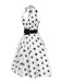 Robe blanche en mousseline à pois et ceinture cocktail années 1950