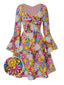 Robe hippie multicolore marguerites manches évasées des années 1960