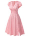 Robe en satin rose col V profond papillon jacquard des années 1940