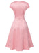 Robe en satin rose col V profond papillon jacquard des années 1940