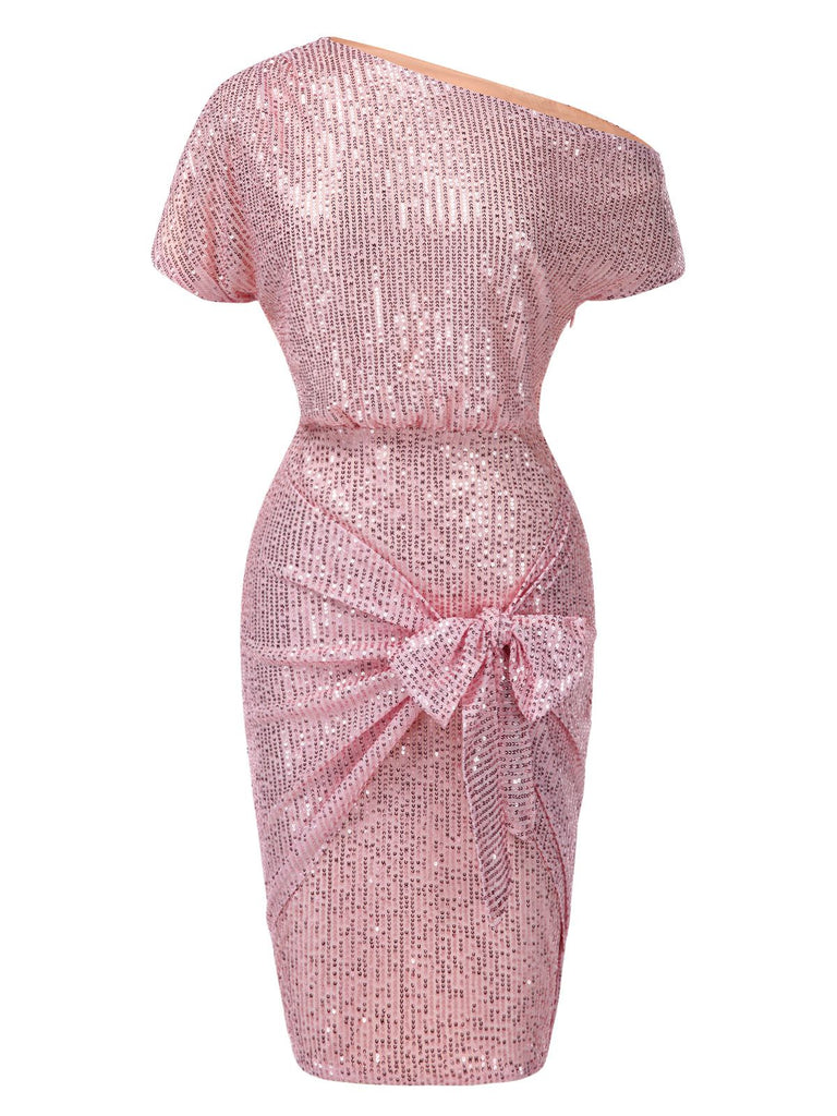 Robe crayon unie à une épaule à paillettes et nœud années 1960