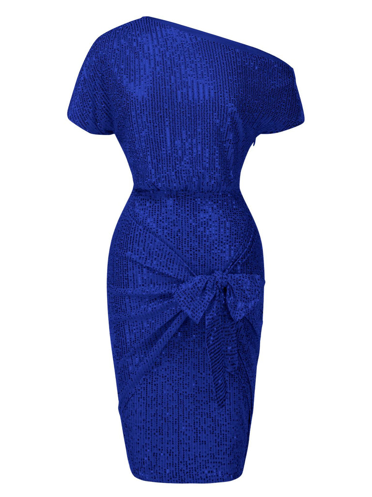 Robe crayon unie à une épaule à paillettes et nœud années 1960