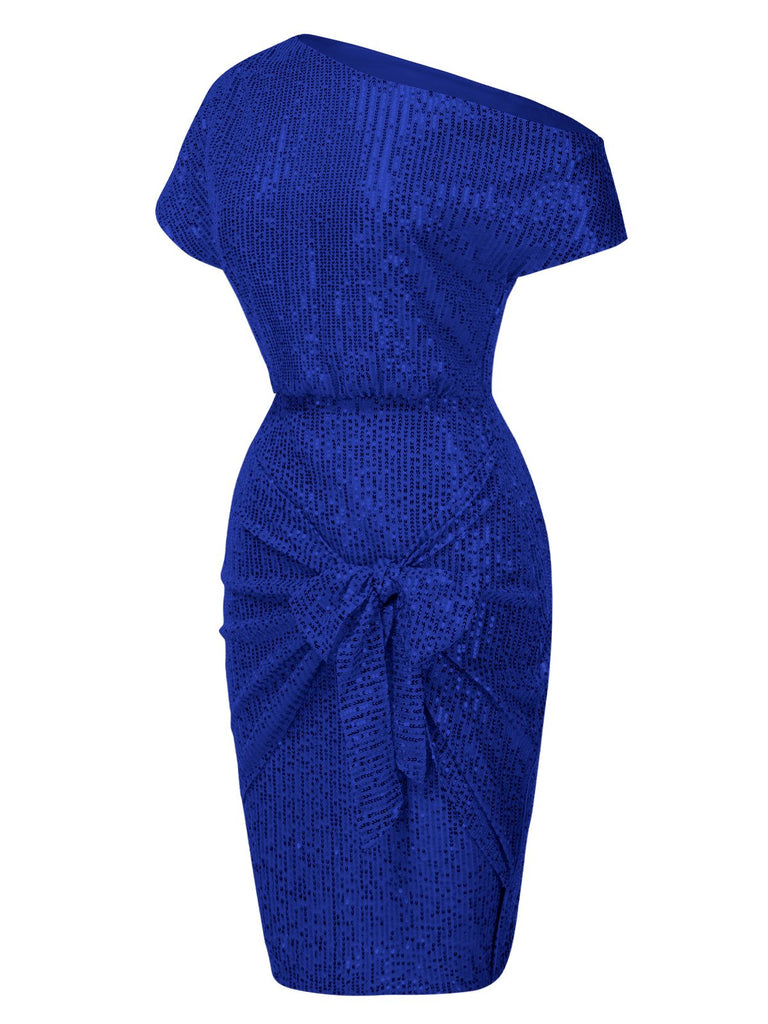 Robe crayon unie à une épaule à paillettes et nœud années 1960