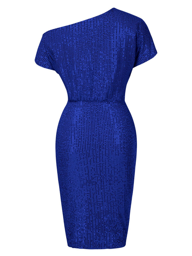 Robe crayon unie à une épaule à paillettes et nœud années 1960
