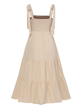 Robe beige à bretelles style bohème années 1950