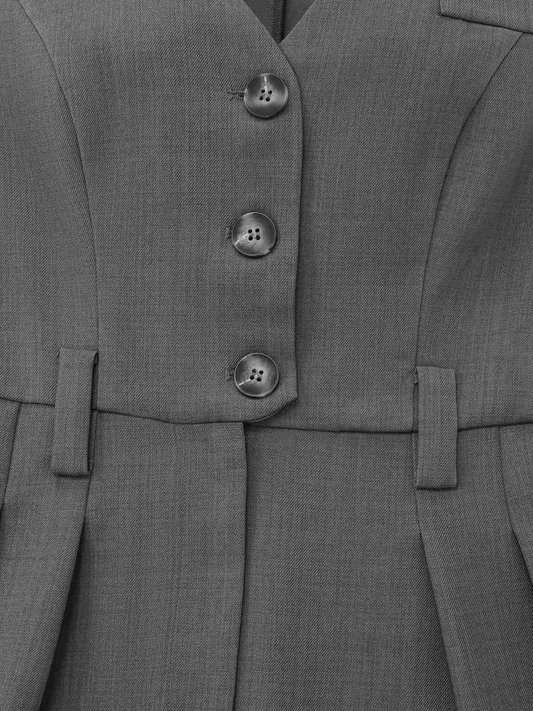 Combinaison de bureau grise unie sans manches avec ceinture années 1930