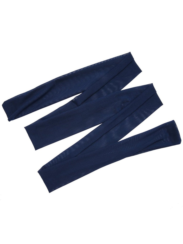 Robe bandeau bleue en maille à pierres précieuses années 1930 avec foulard
