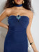 Robe bandeau bleue en maille à pierres précieuses années 1930 avec foulard