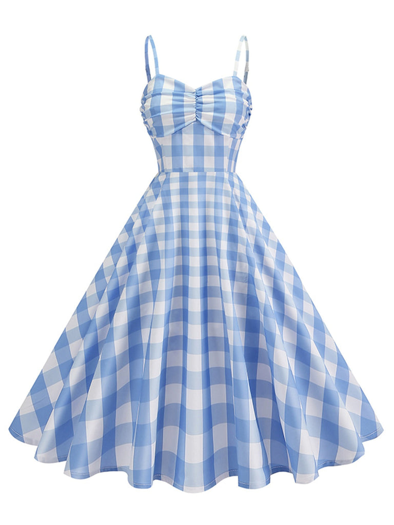 Robe à carreaux vichy et bretelles froncées des années 1950